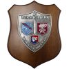 CREST IN METALLO SMALTATO BASE LEGNO 22,5X17,5CM 8 BERSAGLIERI