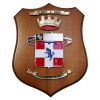 CREST IN METALLO SMALTATO BASE LEGNO 22,5X17,5CM 1 RGT ARTIGLIERIA MONT.