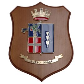 CREST IN METALLO SMALTATO BASE LEGNO 22,5X17,5CM 21 RGT GENIO GUASTATORI