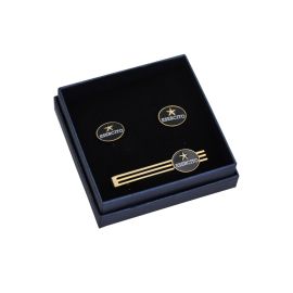 SET GEMELLI E FERMACRAVATTA LOGO NERO